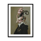 Cadmus - Gay Dragon Prince Art Print, Surreal Portrait Ornate Hat Horns Pink Flowers Atop