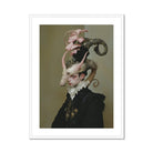 Cadmus - Gay Dragon Prince Art Print, Portrait Ornate Pink Hat Horns Atop Figure Dark