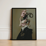 Framed Portrait Person Elaborate Dark Attire Ornate Multi-horned Gay Dragon Prince, Illustrious, Face Cadmus