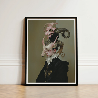 Framed Portrait Person Elaborate Dark Attire Ornate Horned Gay Dragon Prince, Illustrious, Face Cadmus