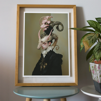 Cadmus - Gay Dragon Prince Art Print, Framed Surrealist Portrait Figure Reptilian Creatures Head