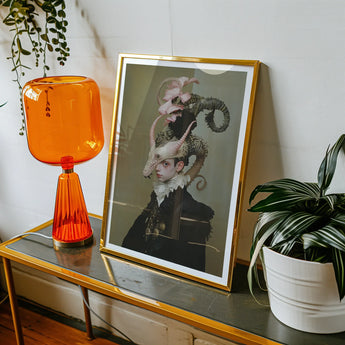 Cadmus - Gay Dragon Prince Art Print, 18x24’’ / 46x61cm / Unframed, Surreal Portrait Artwork Victorian-style Figure Ram Horns Head