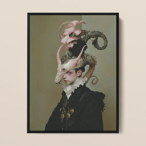 Cadmus - Gay Dragon Prince Framed Canvas, 12x16’’ / 31x41cm / Black Floating Frame, Framed Portrait Person Elaborate Costume