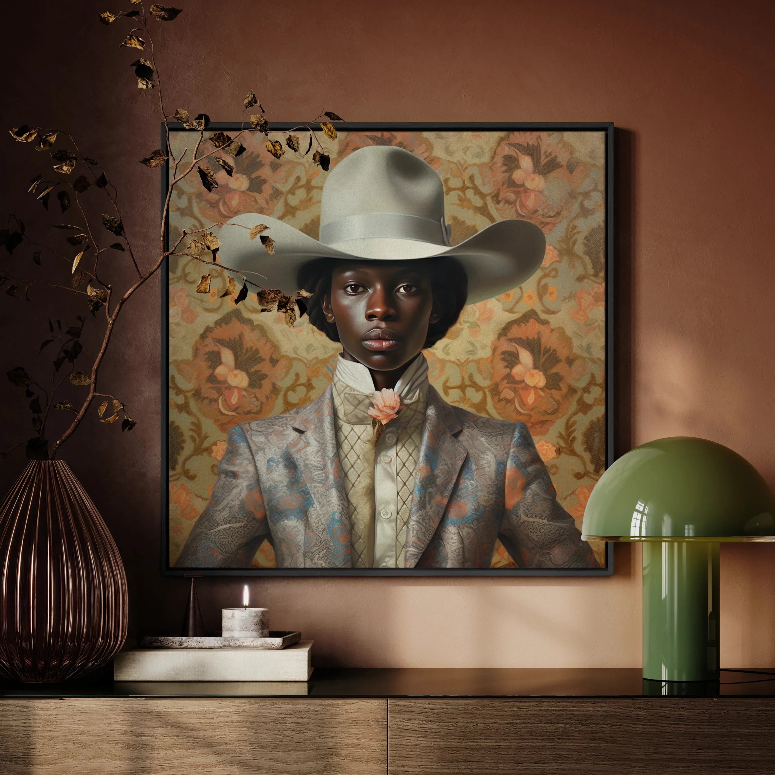 Caesar - Black Dandy Cowboy Framed Canvas 20’’x20’’ Posters Prints & Visual Artwork