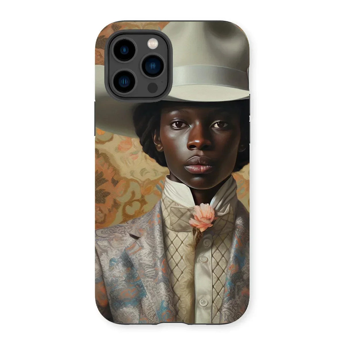 Caesar - Gay Black Cowboy Iphone Case, 14 Pro / Matte, Phone Case Portrait Person White Hat Floral Jacket
