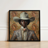 Framed Portrait Person Elegant Light Gray Cowboy Hat Queer Black, Gay Rodeo, Dandy Outlaw