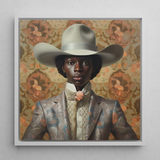 Caesar - Gay Black Dandy Cowboy Art Print / Canvas Framed Portrait Person Off-white Cowboy Hat Silver Band Queer Black Cowboy, Gay Rodeo,