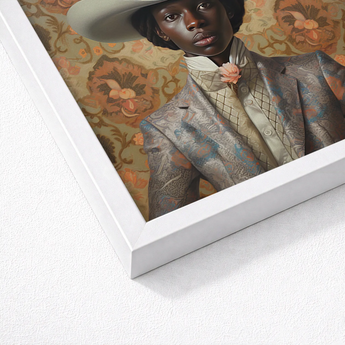 Framed Portrait Woman Ornate Patterned Suit Wide-brimmed Hat Queer Black Cowboy, Gay Rodeo, Dandy Outlaw
