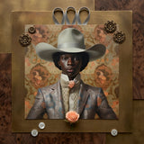 Caesar - Gay Black Dandy Cowboy Art Print / Canvas Portrait Person Ornate Light Gray Cowboy Hat Satin Queer Black Cowboy, Gay Rodeo, Rodeo
