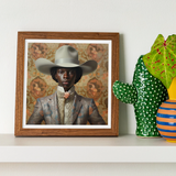 Caesar - Gay Black Dandy Cowboy Art Print, Framed Portrait Person Gray Cowboy Hat Light-colored Suit
