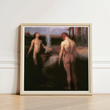 Cain and Abel - Laszlo Hegedus Art Print / Canvas Framed Reproduction Classical Painting Two Nude Figures Outdoor László Hegedűs,