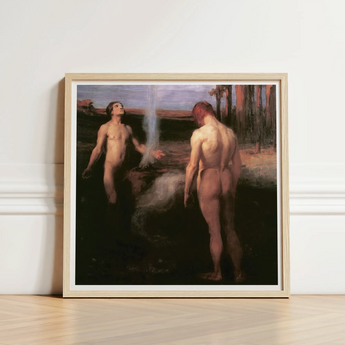 Cain and Abel - Laszlo Hegedus Art Print / Canvas Framed Reproduction Classical Painting Two Nude Figures Outdoor László Hegedűs,