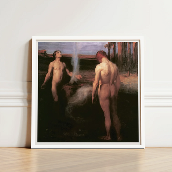 Cain and Abel - Laszlo Hegedus Art Print / Canvas White-framed Two Nude Figures Dark Atmospheric László Hegedűs, Budapest-born, Constructs,