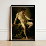 Framed Classical Painting Muscular Nude Male Figure Dramatic Cain’s Frame, Shadows Carving Deep Ridges, Raw Body