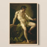 Cain - Anton Losenko Art Print / Canvas Framed Classical Oil Painting Muscular Nude Male Figure Cain’s Frame, Shadows Carving Deep Ridges,