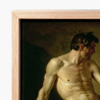 Framed Classical Oil Painting Muscular Nude Male Figure Cain’s Frame, Shadows Carving Deep Ridges, Raw Body