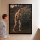 Framed classical oil painting of nude man, by Julius Paulsen.