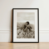 Cain - Wilhelm Von Gloeden Gay Photography Art Print / Canvas Black-framed White-matted Photographic Sepia-toned Nude Man Contemplatively,