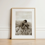 Cain - Wilhelm Von Gloeden Gay Photography Art Print / Canvas Minimalist Wooden-framed Black-and-white Photographic Nude Figure Seated,