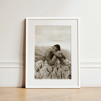 Cain - Wilhelm Von Gloeden Gay Photography Art Print / Canvas Minimalist White-framed Black-and-white Photographic Nude Figure Seated,