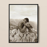 Cain - Wilhelm Von Gloeden Gay Photography Art Print / Canvas Black-framed Sepia-toned Nude Figure Seated Rugged, Prints