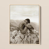 Cain - Wilhelm Von Gloeden Gay Photography Art Print / Canvas Sepia-toned Framed Nude Man Curled Rocky, Prints