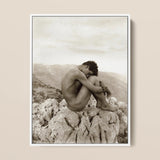 Cain - Wilhelm Von Gloeden Gay Photography Art Print / Canvas Sepia-toned Framed Nude Man Curled Rocky, Prints