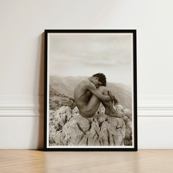 Cain - Wilhelm Von Gloeden Gay Photography Art Print / Canvas Black-framed Sepia-toned Photographic Nude Male Figure Seated, Prints