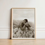 Cain - Wilhelm Von Gloeden Gay Photography Art Print / Canvas Sepia-toned Framed Photograph Nude Man Contemplatively Rocky Terrain, Prints