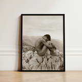 Cain - Wilhelm Von Gloeden Gay Photography Art Print / Canvas Black-framed Black-and-white Photographic Nude Man Rocky Terrain, Prints