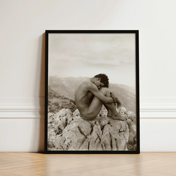 Cain - Wilhelm Von Gloeden Gay Photography Art Print / Canvas Black-framed Black-and-white Photographic Nude Man Rocky Terrain, Prints