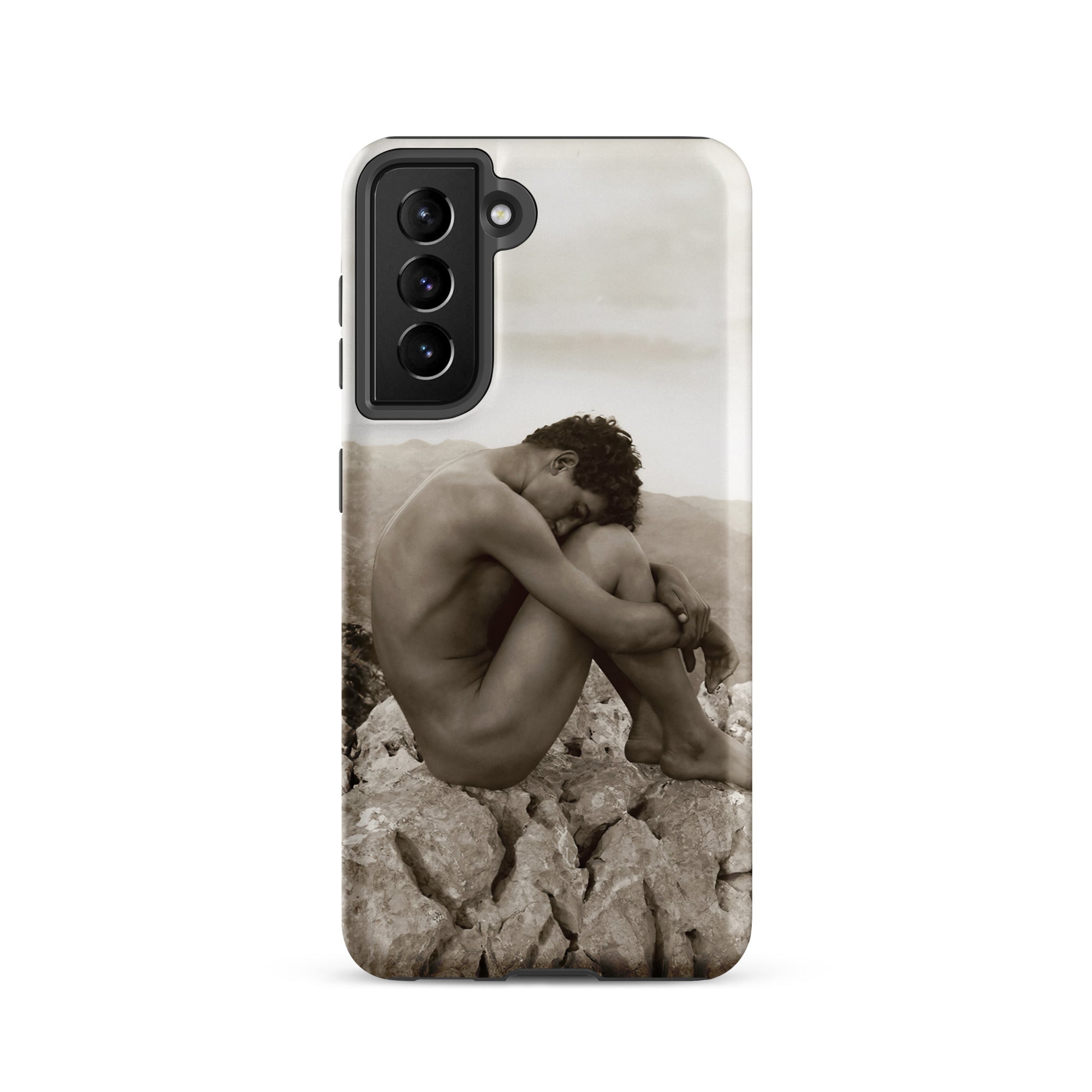 Cain Wilhelm Von Gloeden Gay Samsung Case, Galaxy S21 / Matte, Phone Case Sepia Toned Nude Male Figure Seated Rocks