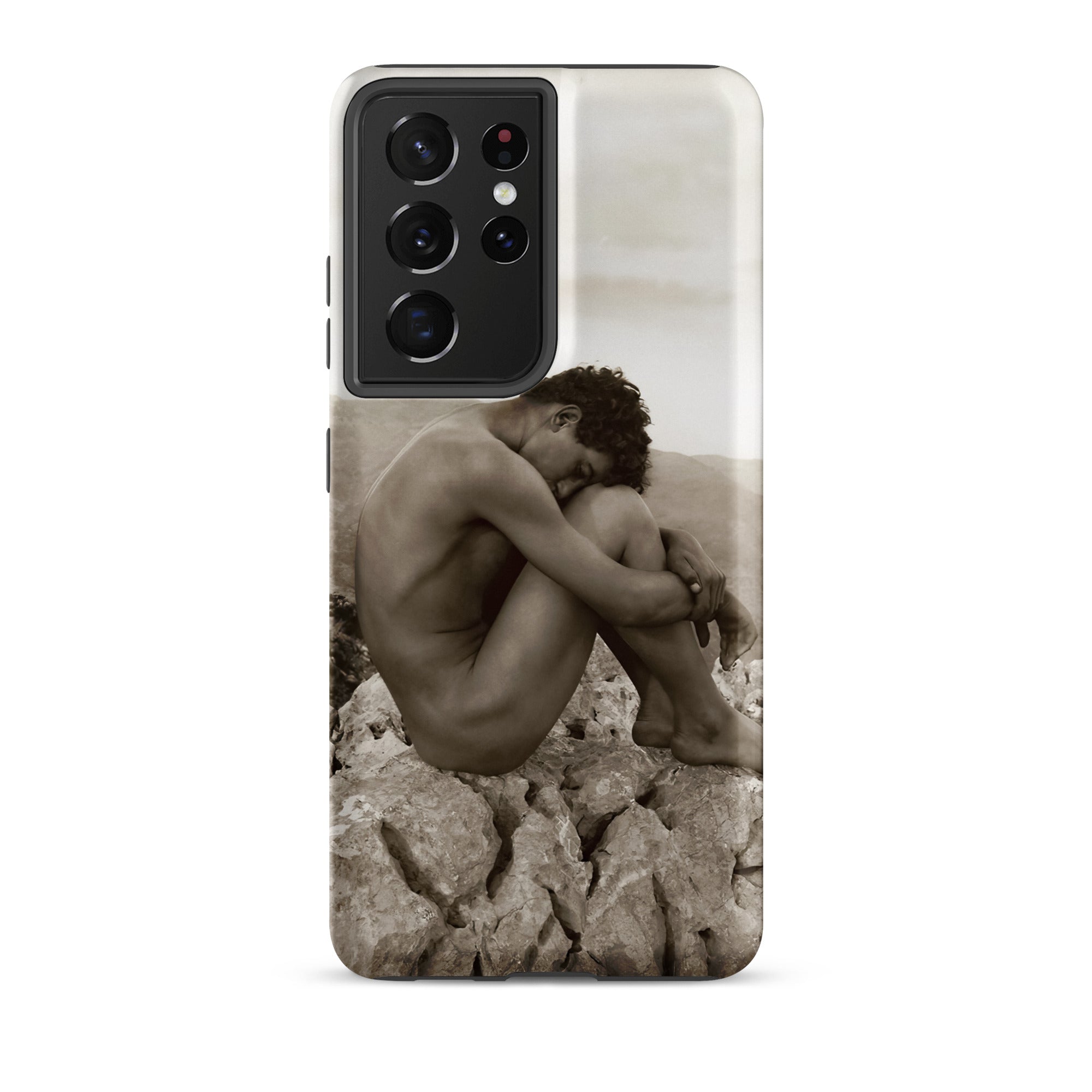 Cain Wilhelm Von Gloeden Gay Samsung Case, Galaxy S21 Ultra / Matte, Phone Case Sepia Toned Nude Figure Huddled Rocks