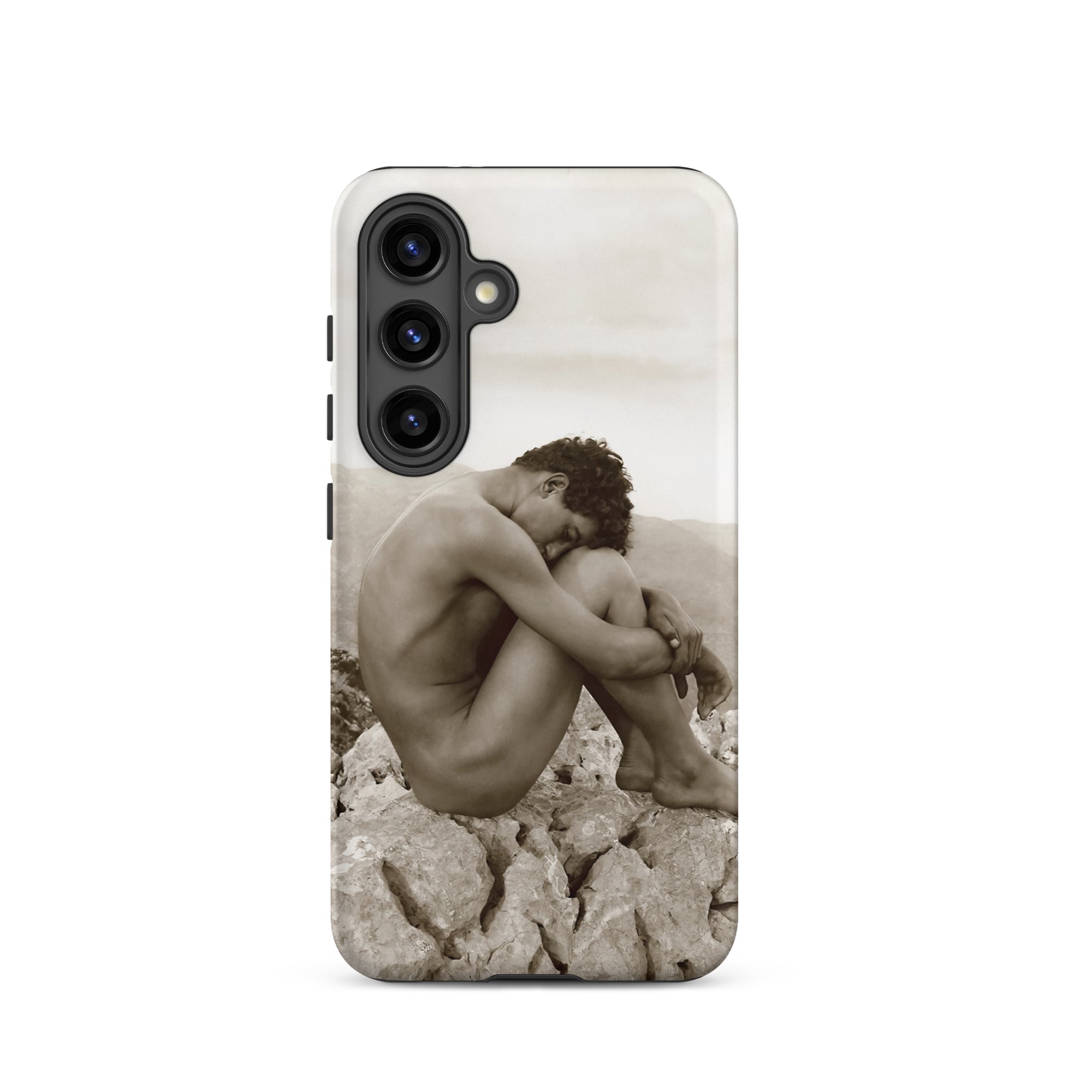Cain Wilhelm Von Gloeden Gay Samsung Case, Galaxy S24 / Matte, Phone Case Sepia Toned Nude Figure Seated Rocks