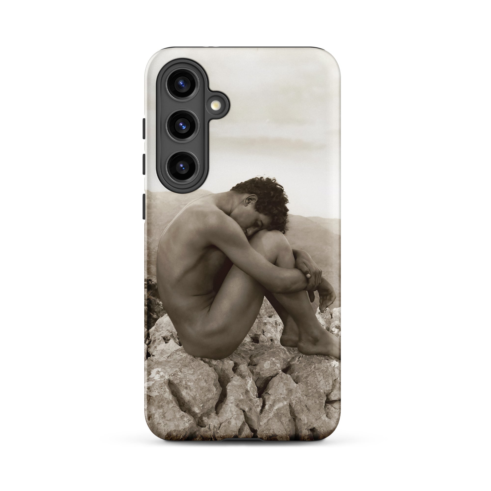 Cain Wilhelm Von Gloeden Gay Samsung Case, Galaxy S24 Plus / Matte, Smartphone Case Sepia Toned Nude Male Figure Seated Rocks