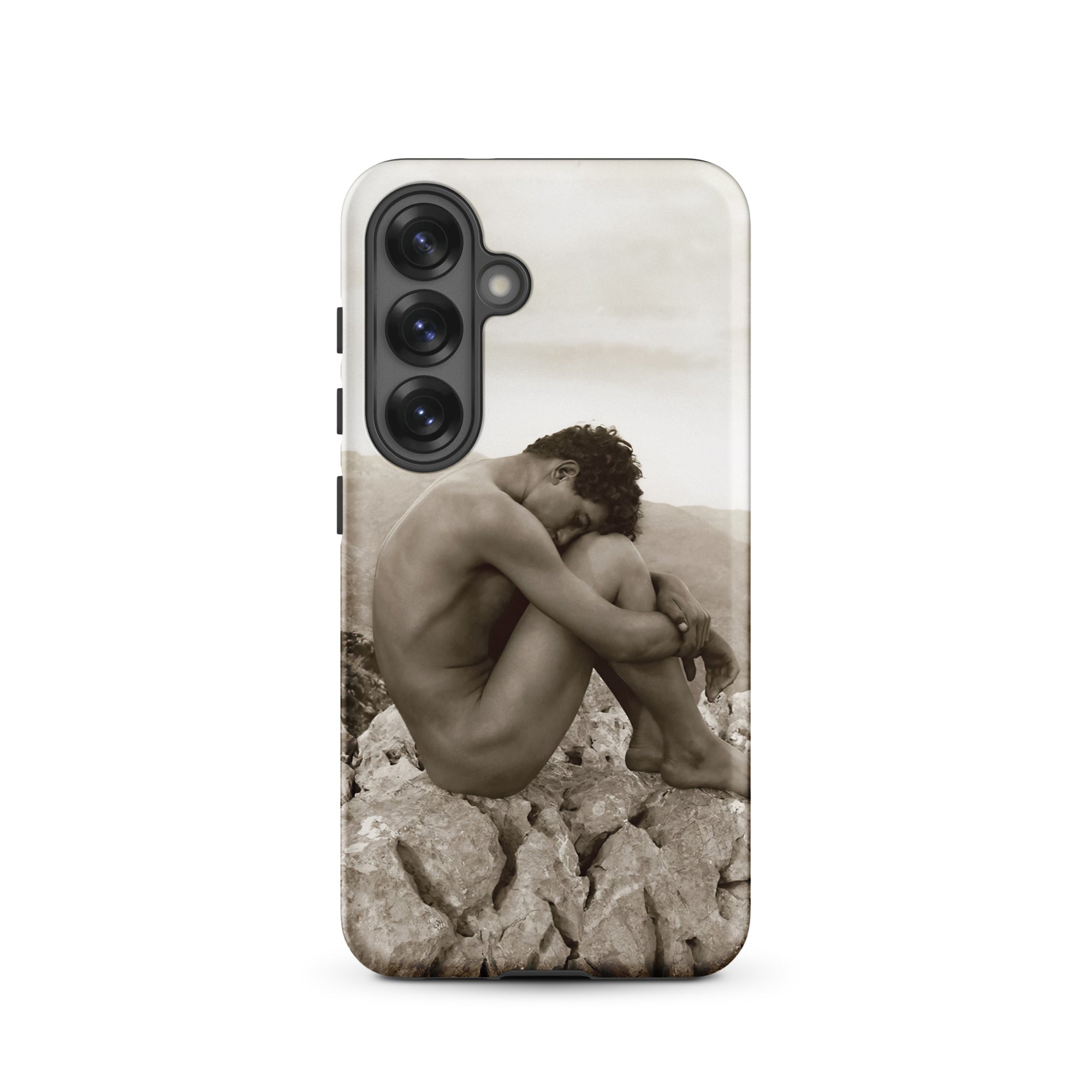 Cain Wilhelm Von Gloeden Gay Samsung Case, Galaxy S25 / Matte, Smartphone Case Sepia Toned Nude Figure Seated Rocks