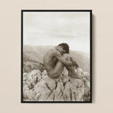 Cain - Wilhelm Von Gloeden Nude Art Framed Canvas, 18x24’’ / 46x61cm / Black Floating Frame, Black White Photograph Nude Person Rocky