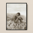 Cain - Wilhelm Von Gloeden Nude Art Framed Canvas, 18’’x24’’, Black White Photograph Nude Person Rocky Terrain Curled-up