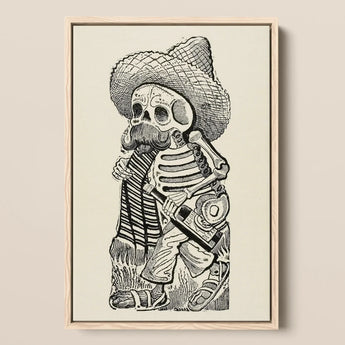 Calavera of Francisco Madero - Jose Guadalupe Posada Art Print / Canvas Black-and-white Illustrated Print Skeleton Dressed Mariachi