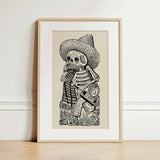 Calavera of Francisco Madero - Jose Guadalupe Posada Art Print / Canvas Black-and-white Illustrated Print Skeleton Sombrero Guitar Framed