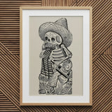 Calavera of Francisco Madero - Jose Guadalupe Posada Art Print / Canvas Framed Black White Illustration Skeleton Sombrero Mustache Jose