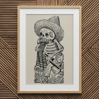 Calavera of Francisco Madero - Jose Guadalupe Posada Art Print / Canvas Framed Black White Illustration Skeleton Sombrero Mustache Jose