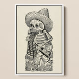 Calavera of Francisco Madero - Jose Guadalupe Posada Art Print / Canvas Framed Black-and-white Illustration Skeleton Wide-brimmed Sombrero