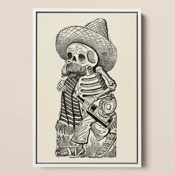 Calavera of Francisco Madero - Jose Guadalupe Posada Art Print / Canvas Framed Black-and-white Illustration Skeleton Wide-brimmed Sombrero