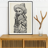 Calavera of Francisco Madero - Jose Guadalupe Posada Art Print, Framed Print Skeleton Mariachi Sombrero Accordion Guitar