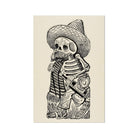 Calavera of Francisco Madero - Jose Guadalupe Posada Art Print, Skeleton Sombrero Mustache Sandals Striped Blanket Bottle