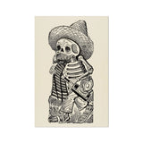 Calavera of Francisco Madero - Jose Guadalupe Posada Art Print, Skeleton Sombrero Mustache Sandals Striped Blanket Bottle