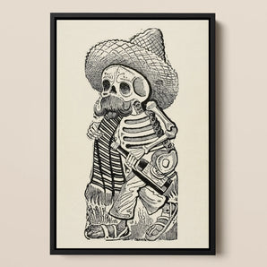 Calavera of Francisco Madero - Jose Guadalupe Posada Framed Canvas, 12x18’’ / 31x46cm / Black Floating Frame, Framed Black White