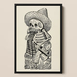 Calavera of Francisco Madero - Jose Guadalupe Posada Framed Canvas, 12x18’’ / 31x46cm / Black Floating Frame, Framed Black White
