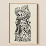 Calavera of Francisco Madero - Jose Guadalupe Posada Framed Canvas, 12x18’’ / 31x46cm / Natural Floating Frame, Black White Print Skeleton